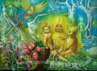 two ugly dolls and teddy bear in stylised forest setting