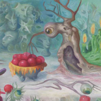 white tablecloth with tree-shaped figure and green cake consisting of melting candles