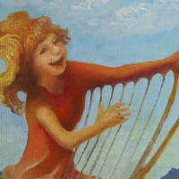harpist in landscape